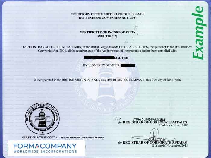 BVI Certificate of Incorporation
