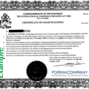 Bahamas Certificate of Good Standing