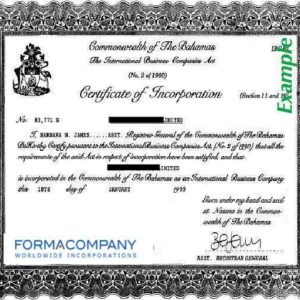 Bahamas Certificate of Incorporation