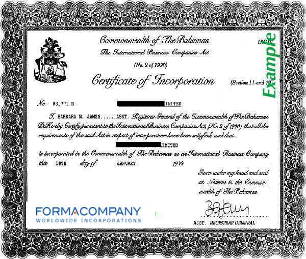 bahamas certificate of incorporation