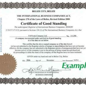 Belize Certificate of Good Standing