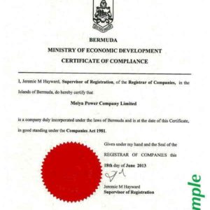 Bermuda Certificate of Good Standing