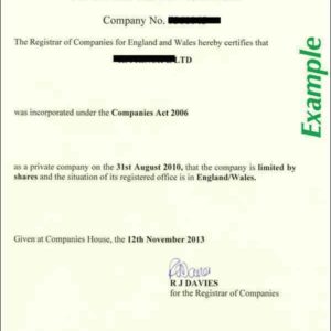 UK Certificate of Incorporation