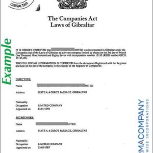 Gibraltar Certificate of Good Standing
